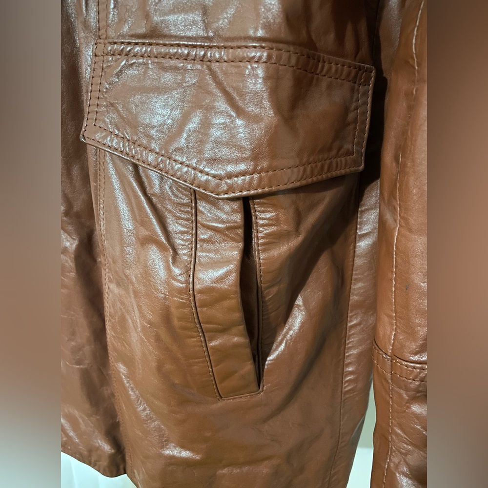 Martini Cognac Brown Leather Jacket with Removable Faux Fur Lining - Picture 5 of 16